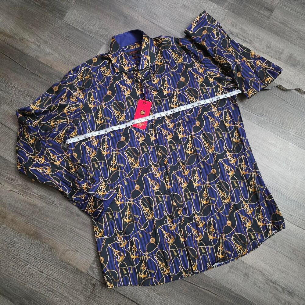 Axxess Men's Blue and Gold nautical print - Picture 6 of 8